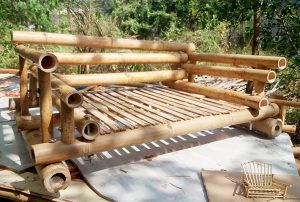 Prototype bamboo armchair with bolted frame, made using borax-treated bamboo